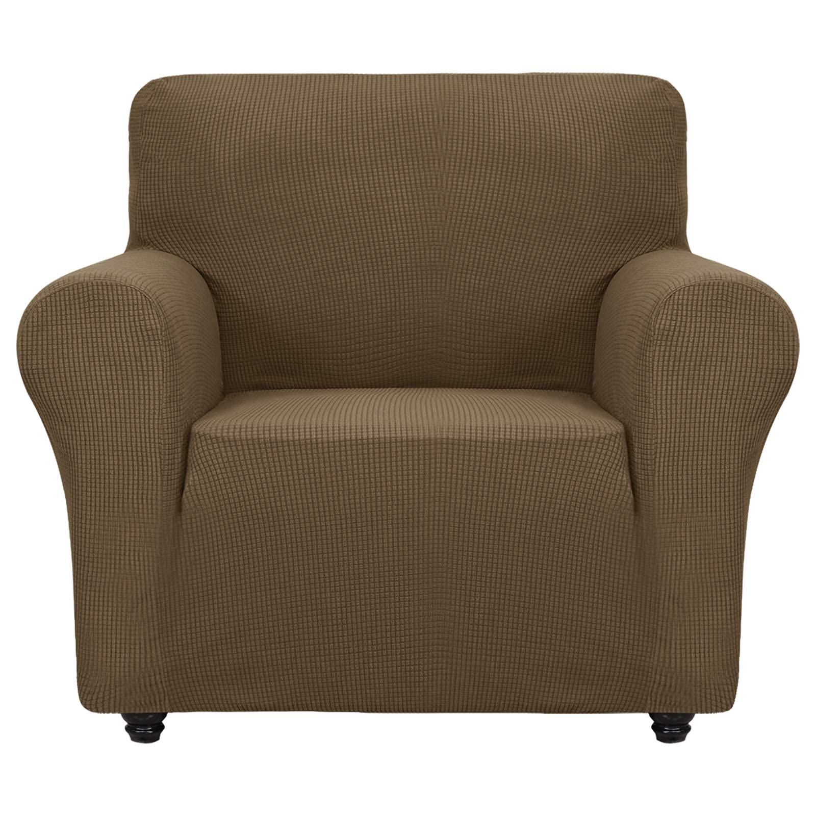 ZNSAYOTX Super Stretch Chair Slipcover (30"-47"), New Striped Sofa Chair Covers for Living Room, Dogs Pet Friendly Anti-Slip Chair Protector Spandex Armchair Slipcovers (Beige, Chair)