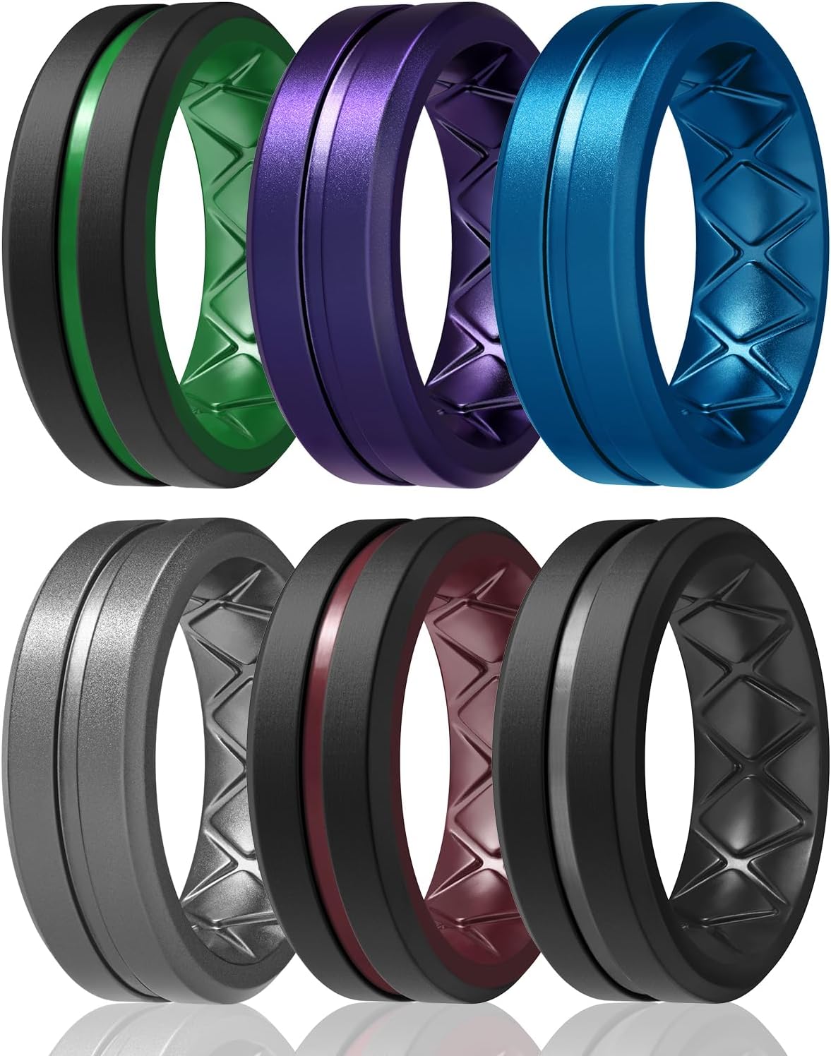 Egnaro Men's Silicone Ring 1/4/6 Multipack, Workout Travel Rubber Wedding Bands For Him, 8mm Width 2mm Thickness