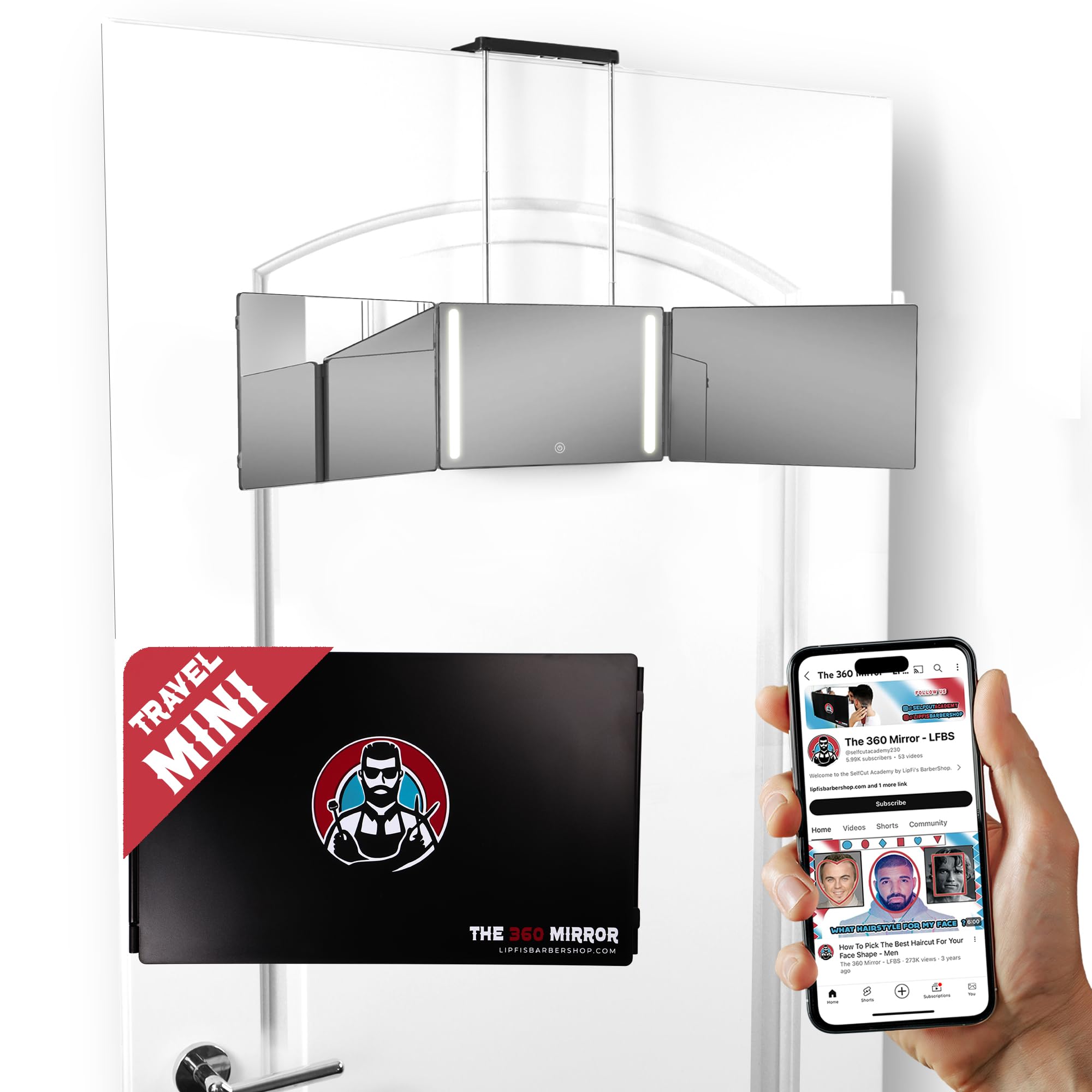 The 360 Mirror - 3 Way Mirror for Self Hair Cutting - Adjustable Trifold Barber Miror to Cut Your Own Hair - Tri Fold Self Haircut System for Men and Women Braiding - Three Sided Miror for Haircuts