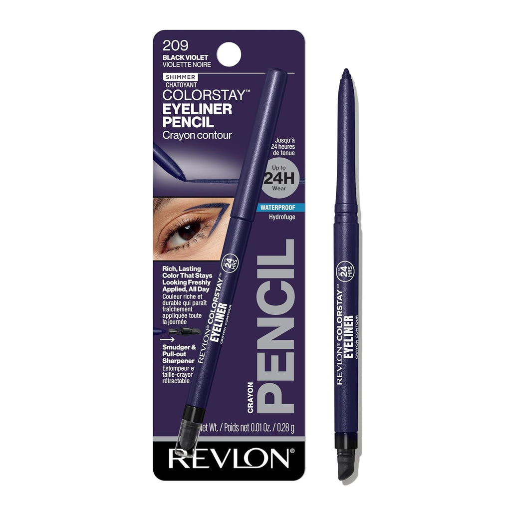 Revlon ColorStay Pencil Waterproof Eyeliner, Smudge-Proof, Eye Makeup with Built-In Sharpener, Long-Lasting, Matte Finish, 201 Black, 2 pack