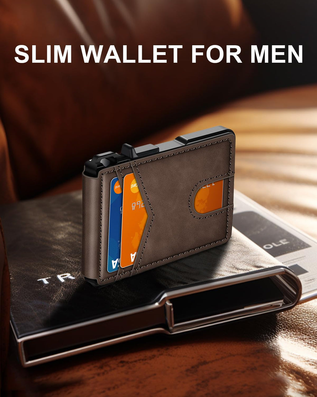 ZALVEX Wallet for Men, Mens Minimalist Wallet 9-13 Cards, Slim Compact Wallet with Money Clip & ID Window, RFID Blocking Smart Pop Up Card Wallet, Metal Aluminum Credit Card Holder Bifold Wallet