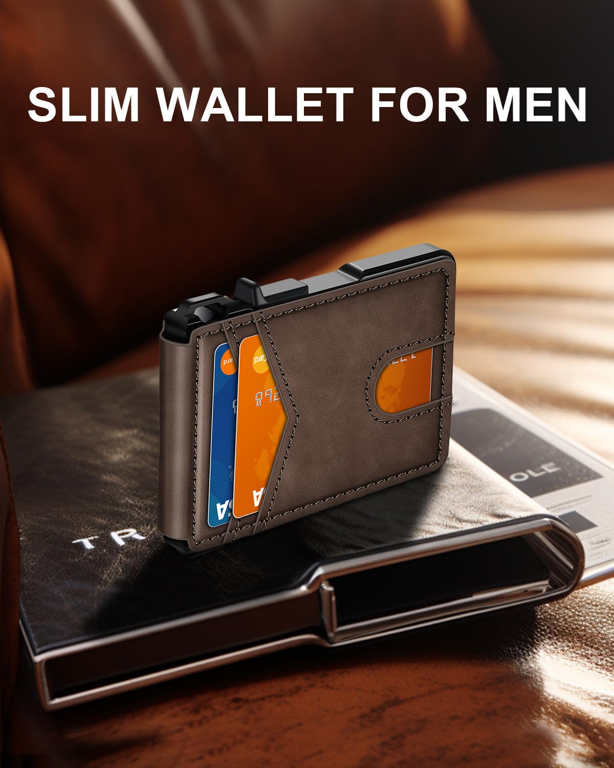 ZALVEX Wallet for Men, Mens Minimalist Wallet 9-13 Cards, Slim Compact Wallet with Money Clip & ID Window, RFID Blocking Smart Pop Up Card Wallet, Metal Aluminum Credit Card Holder Bifold Wallet