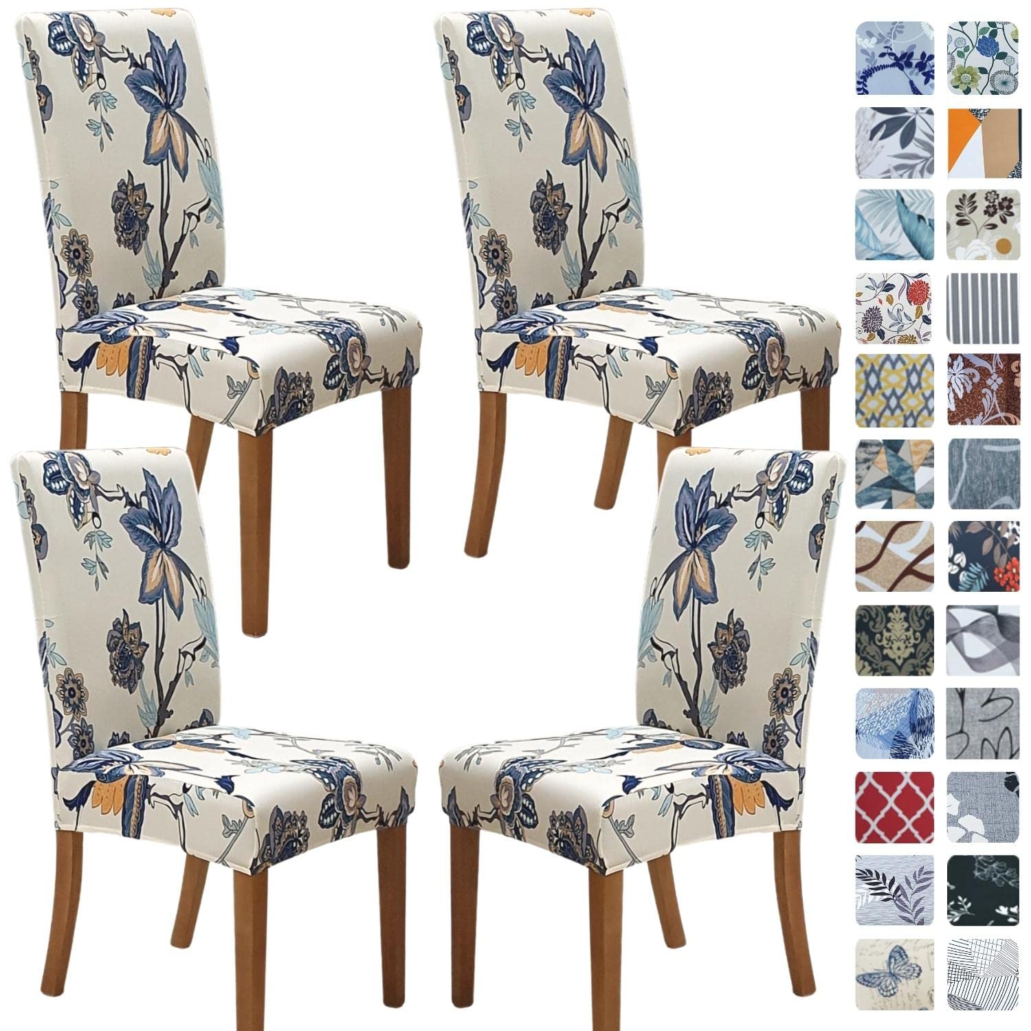 SPRINGRICO Chair Covers for Dining Room 6 Pack, Stretch Dining Chair Cover, Washable Spandex Kitchen Parsons Chair Slipcovers, Removable Seat Protector for Home or Party (Set of 6, Floral Beige)