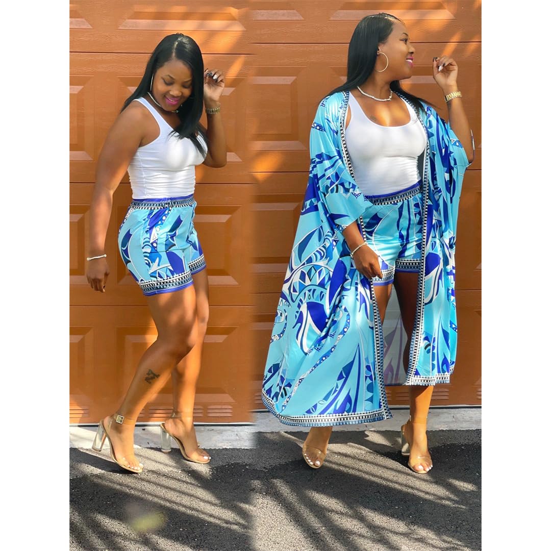 QegarTop Kimono Shorts Set for Women Two Piece Summer Vacation Outfits Flowy Beach Cover up Duster