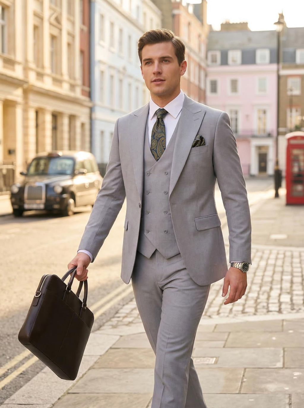 Mens Suit 3 Piece Double Breasted Suit Men Formal Business Tuxedos Blazer Vest Pants Set for Wedding Party Dinner