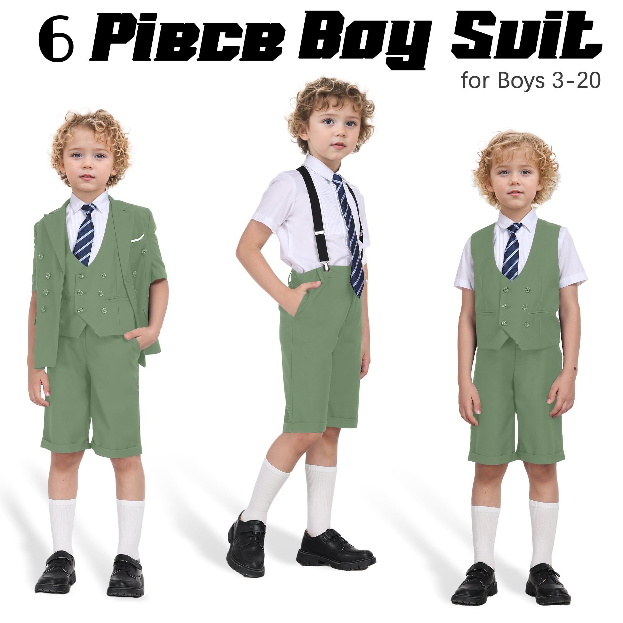 Short Suits for Boys Kid 6 Pieces Summer Tuxedo Formal Suit Beach Wedding Outfit for Teens Jacket Vest Shorts Pants Set