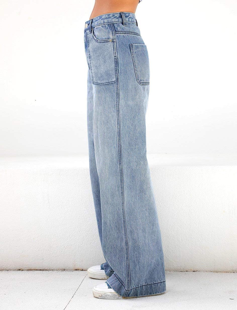 EMMIOL Women Baggy Jeans Mid-Low Waist Boyfriend Streetwear Vintage Jeans Wide Leg Denim Pants
