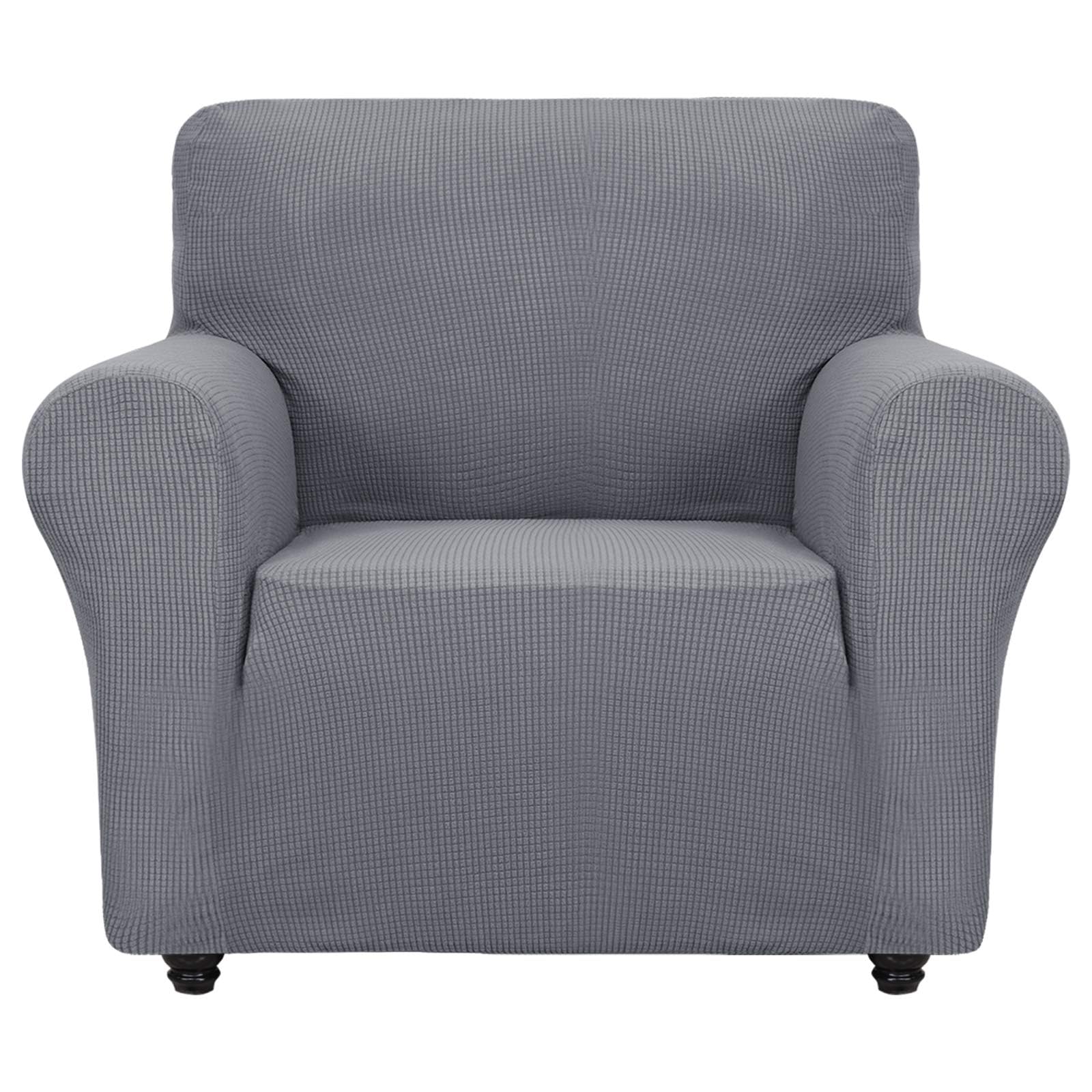 ZNSAYOTX Super Stretch Chair Slipcover (30"-47"), New Striped Sofa Chair Covers for Living Room, Dogs Pet Friendly Anti-Slip Chair Protector Spandex Armchair Slipcovers (Beige, Chair)