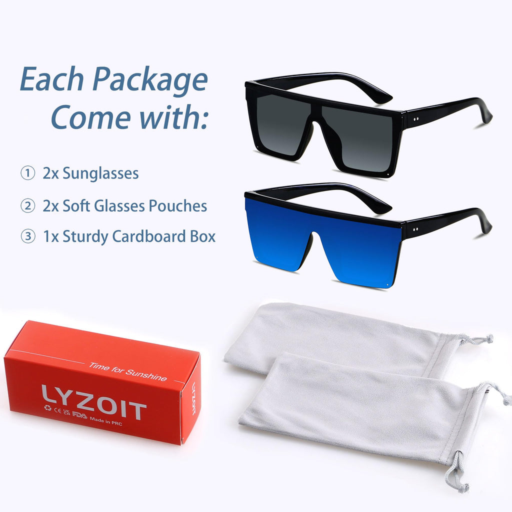 LYZOIT Square Oversized Sunglasses for Women Men Big Flat Top Fashion Shield Large UV Protection Rimless Shades