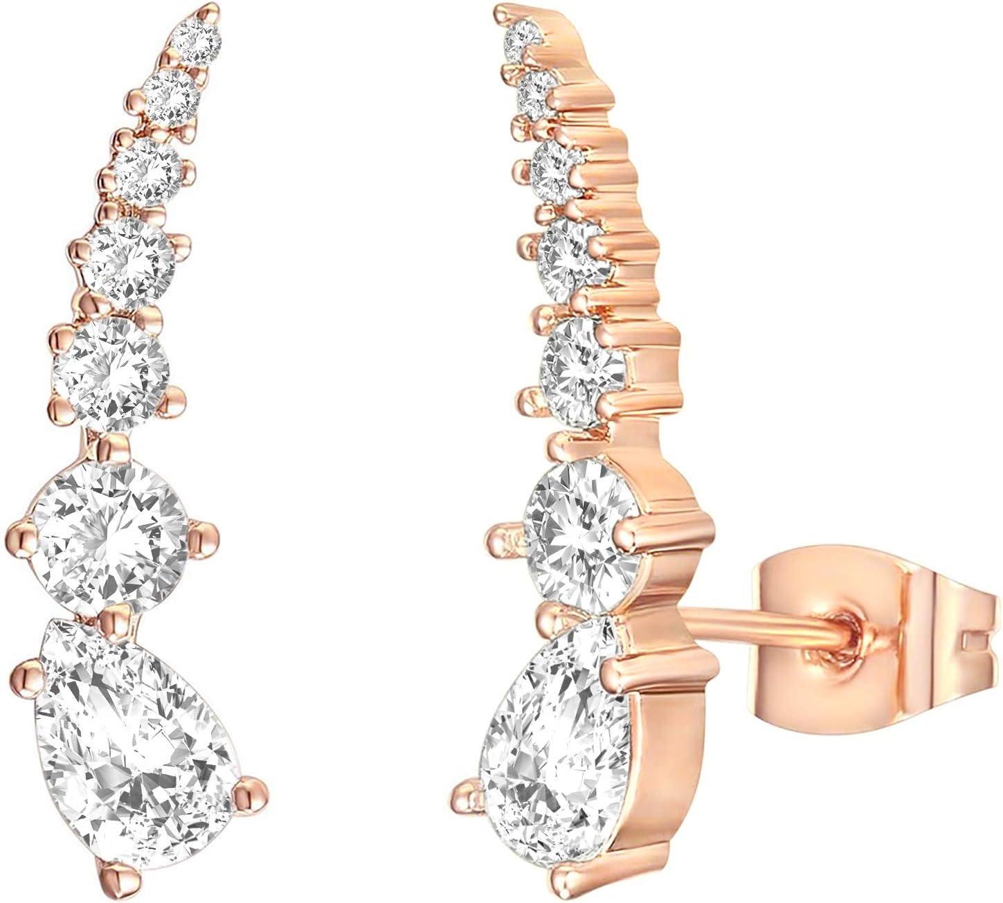 PAVOI 14K Gold Plated Cubic Zirconia Ear Crawler Stud Earrings for Women - Faux Diamond Arrow Climber Fashion Earrings - Trendy Earscape Statement Jewelry