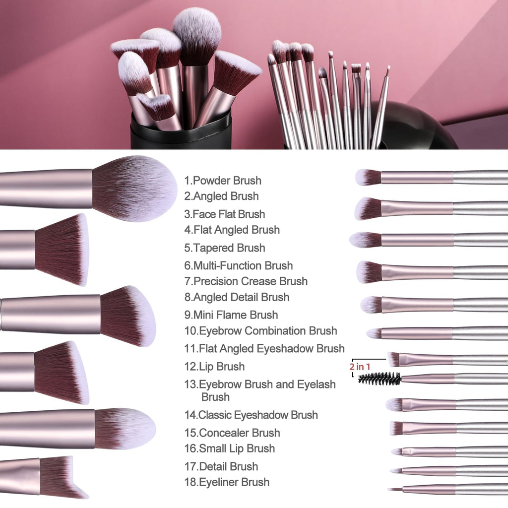 BS-MALL Makeup Brush Set 18 Pcs Professional Foundation Powder Concealers Eyeshadow Blush Synthetic Makeup Brushes with Labeled instruction Black Case Upgraded Version