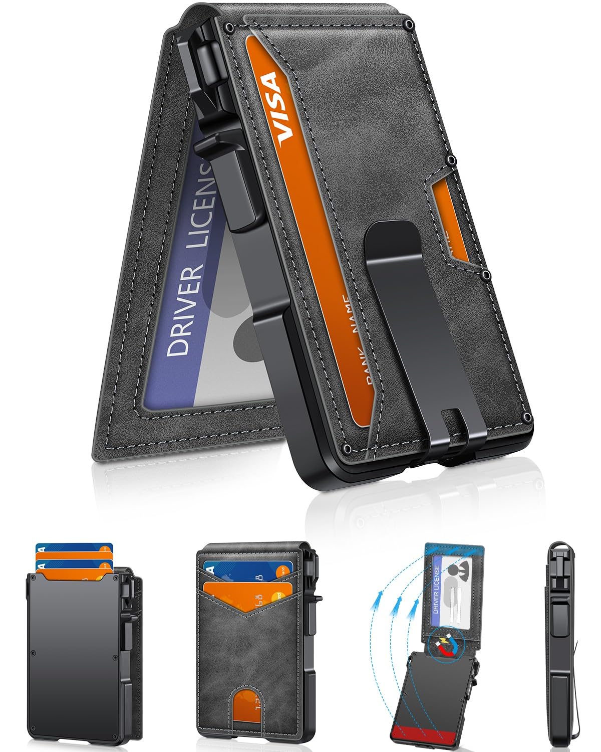 ZALVEX Wallet for Men, Mens Minimalist Wallet 9-13 Cards, Slim Compact Wallet with Money Clip & ID Window, RFID Blocking Smart Pop Up Card Wallet, Metal Aluminum Credit Card Holder Bifold Wallet