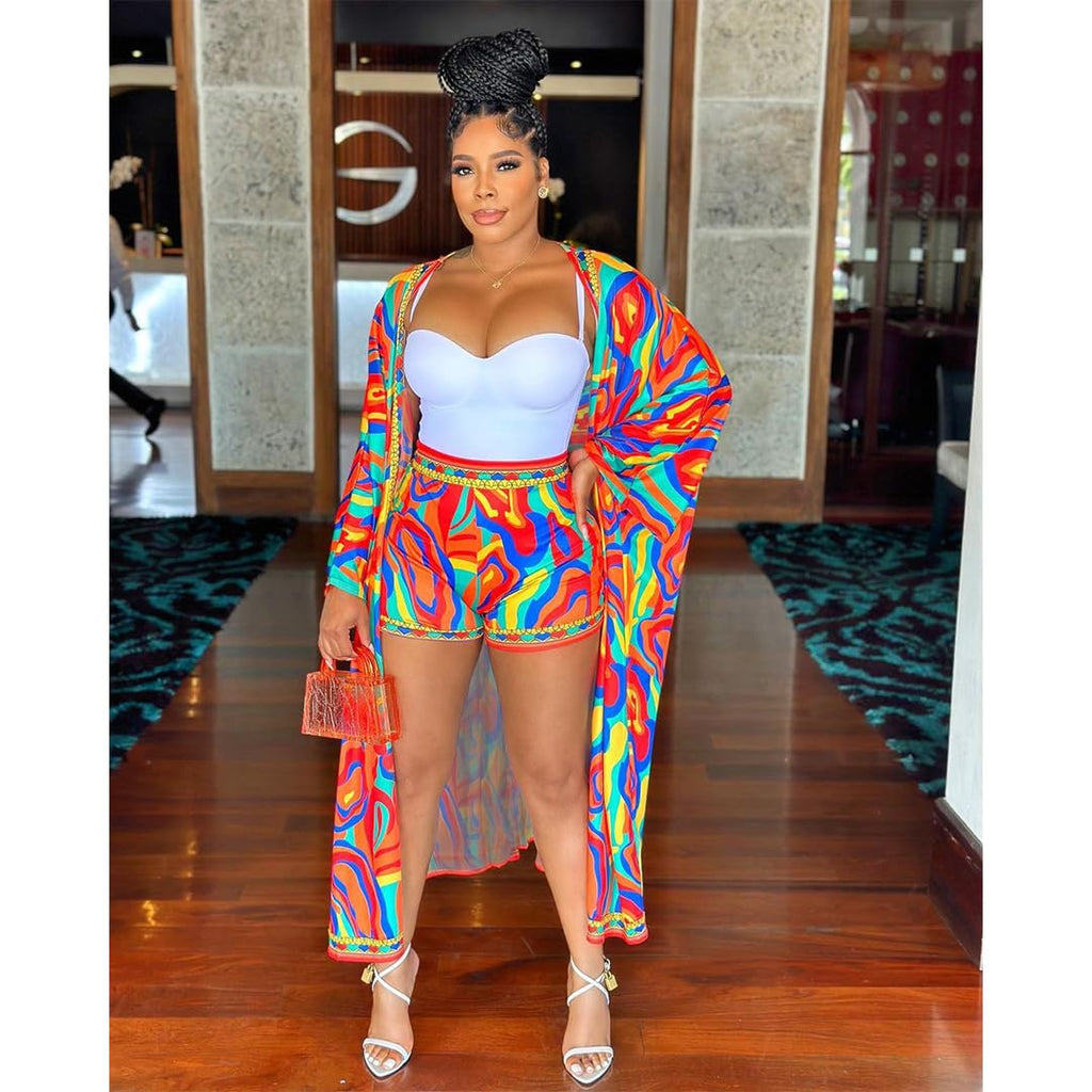 QegarTop Kimono Shorts Set for Women Two Piece Summer Vacation Outfits Flowy Beach Cover up Duster