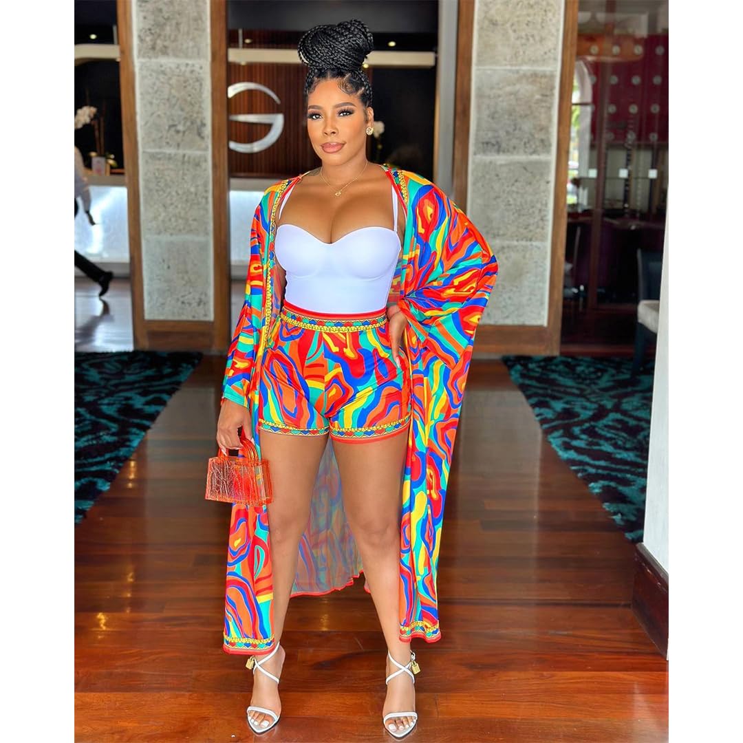 QegarTop Kimono Shorts Set for Women Two Piece Summer Vacation Outfits Flowy Beach Cover up Duster