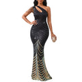 Cololura Women Sequin Elegant Sexy One Shoulder Tassel Mermaid Bodycon Cocktail Evening Dress