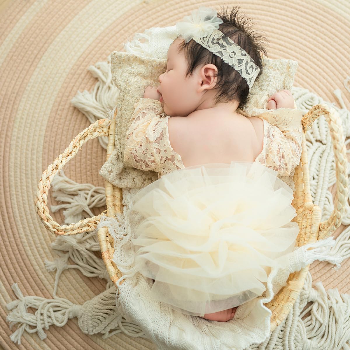 Newborn Photography Outfits Girl Baby Photography Props Lace Romper with Headress Newborn Outfits Girls Photo Props