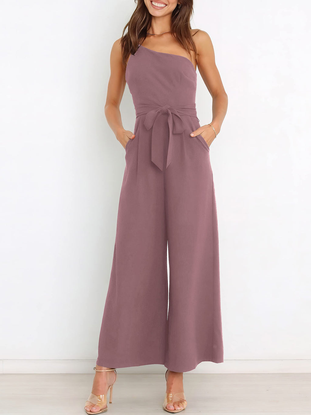 ANRABESS Women Summer Dressy Jumpsuits One Shoulder Sleeveless Casual Wide Leg Pants Romper Jumper 2026 Trendy Fall Outfits