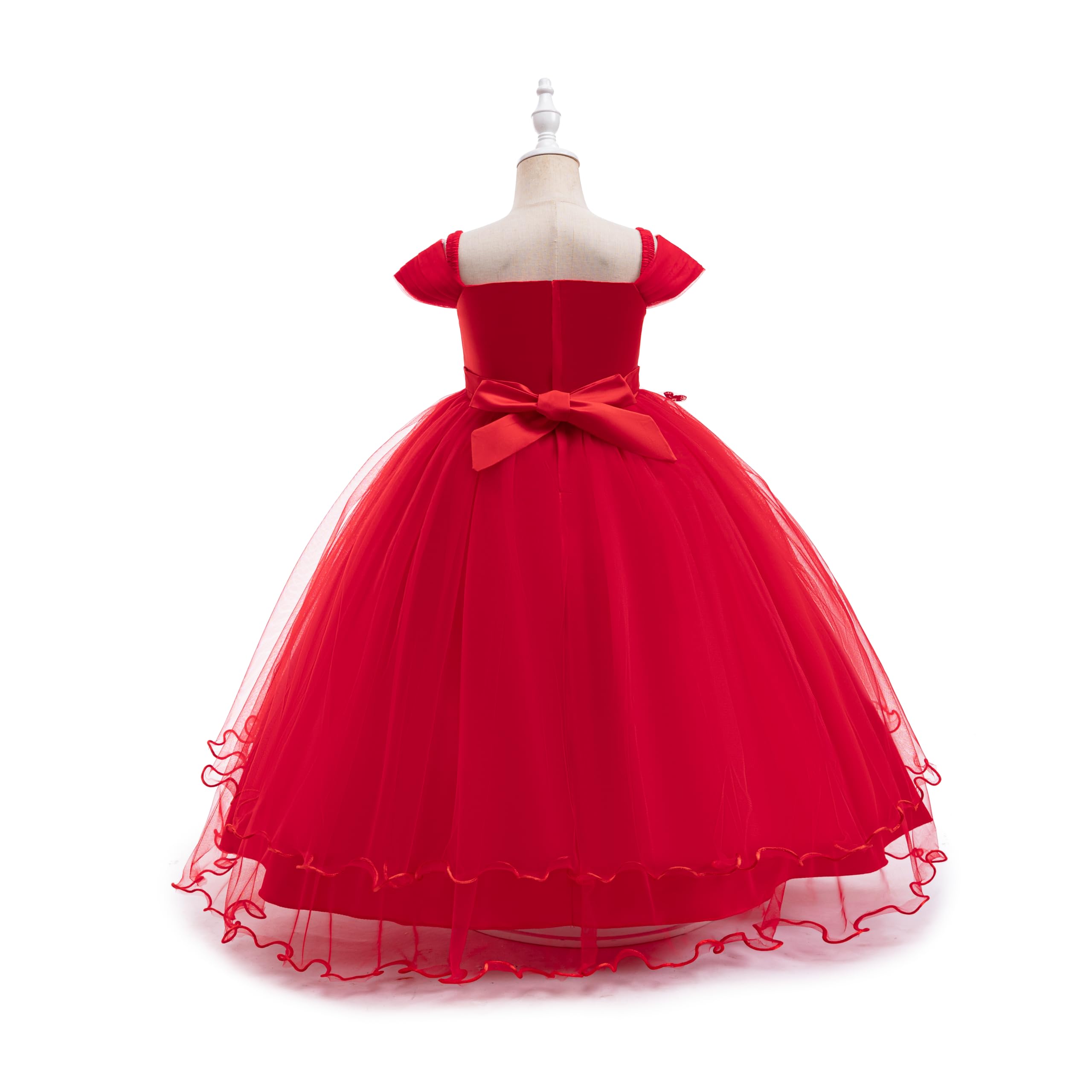 Weileenice Vintage Off the Shoulder Flower Girl Dress Lace Embroidery Little/Big Girls Wedding Bridesmaid Holiday Ballgown