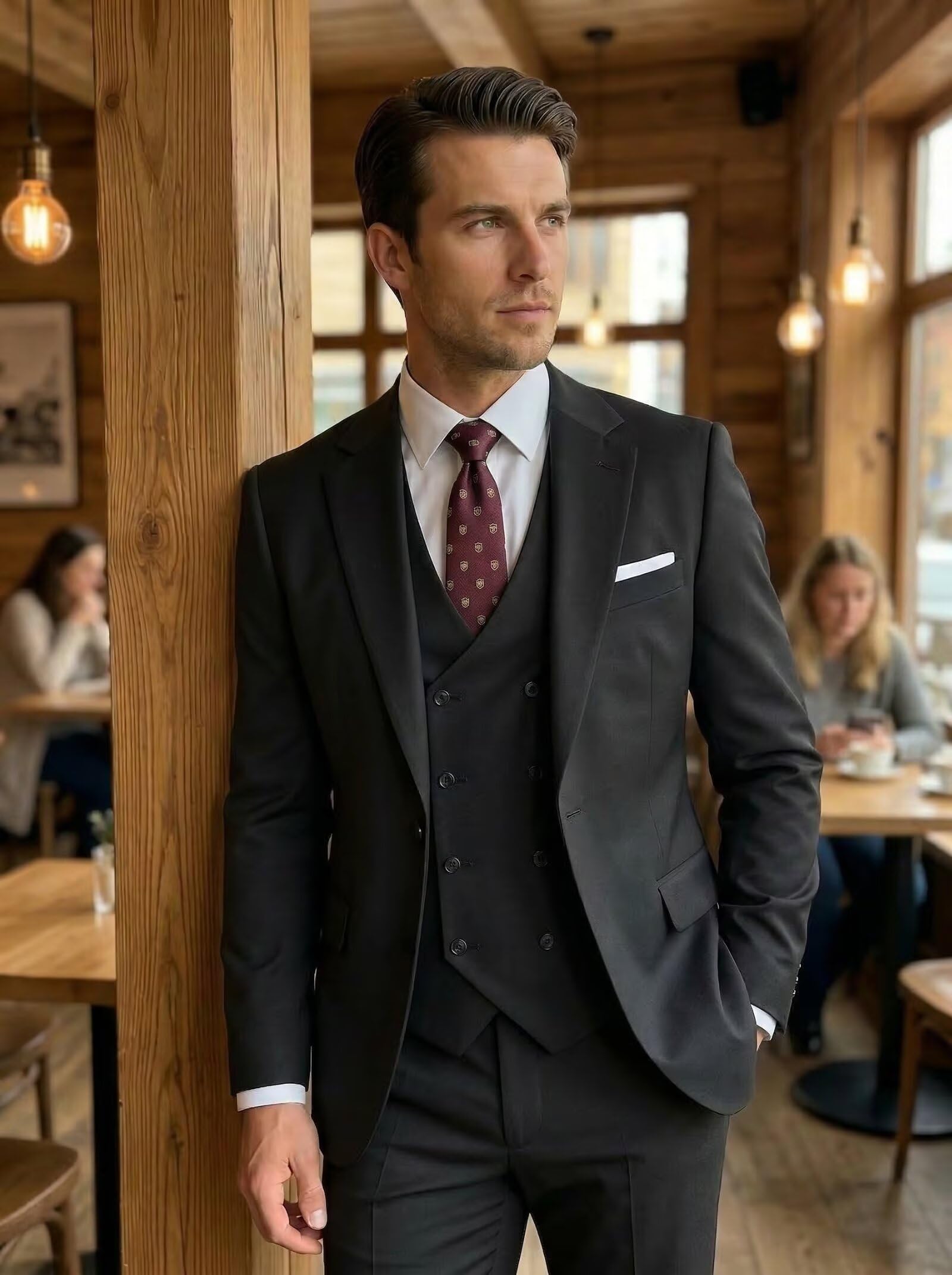 Mens Suit 3 Piece Double Breasted Suit Men Formal Business Tuxedos Blazer Vest Pants Set for Wedding Party Dinner