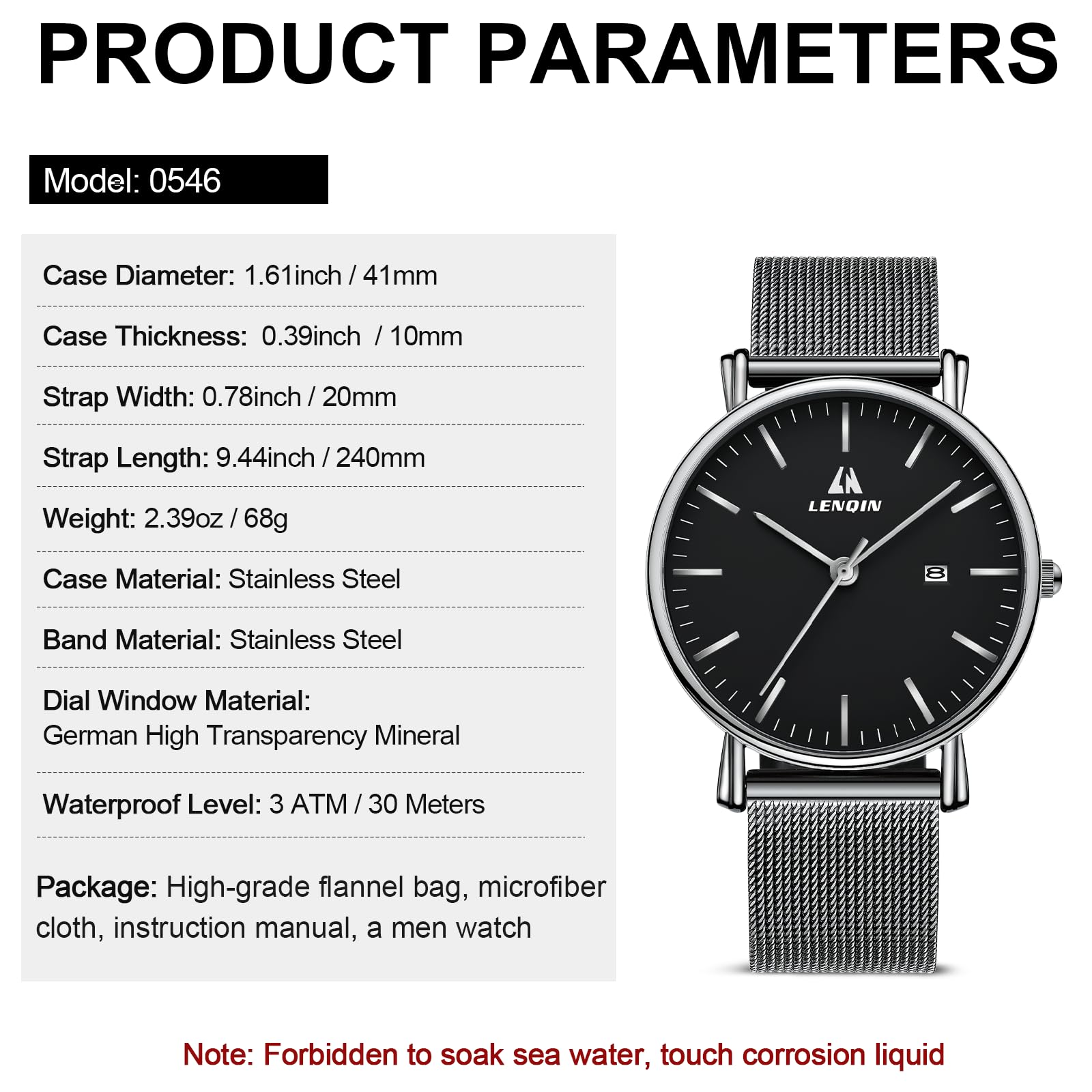 LN LENQIN Mens Watches Waterproof Stainless Steel Watch for Men Analog Quartz Fashion Business Designer Wristwatch