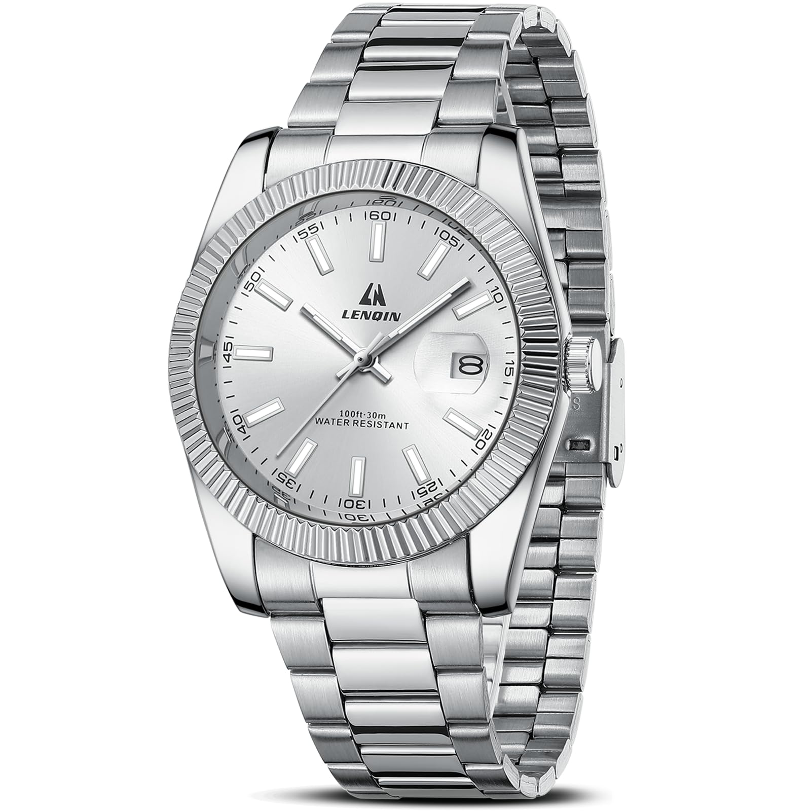 LN LENQIN Mens Watches Waterproof Stainless Steel Watch for Men Analog Quartz Fashion Business Designer Wristwatch
