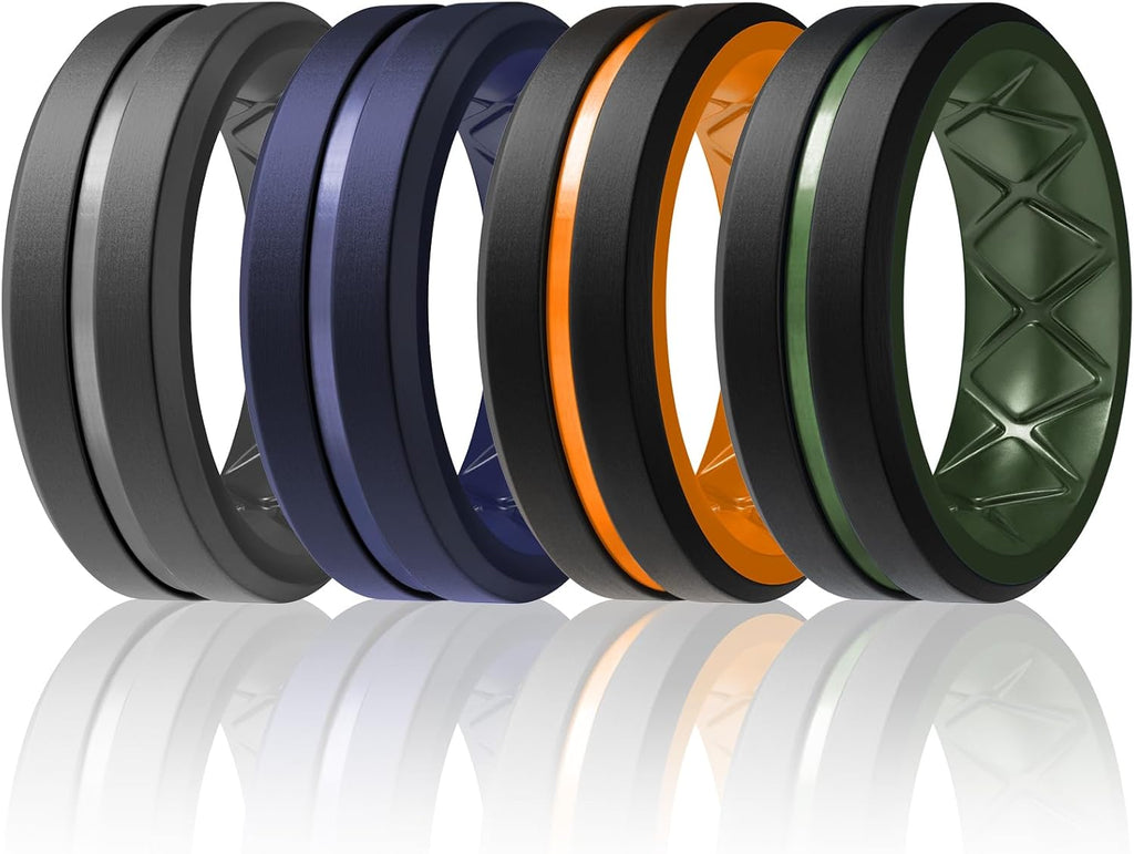 Egnaro Men's Silicone Ring 1/4/6 Multipack, Workout Travel Rubber Wedding Bands For Him, 8mm Width 2mm Thickness