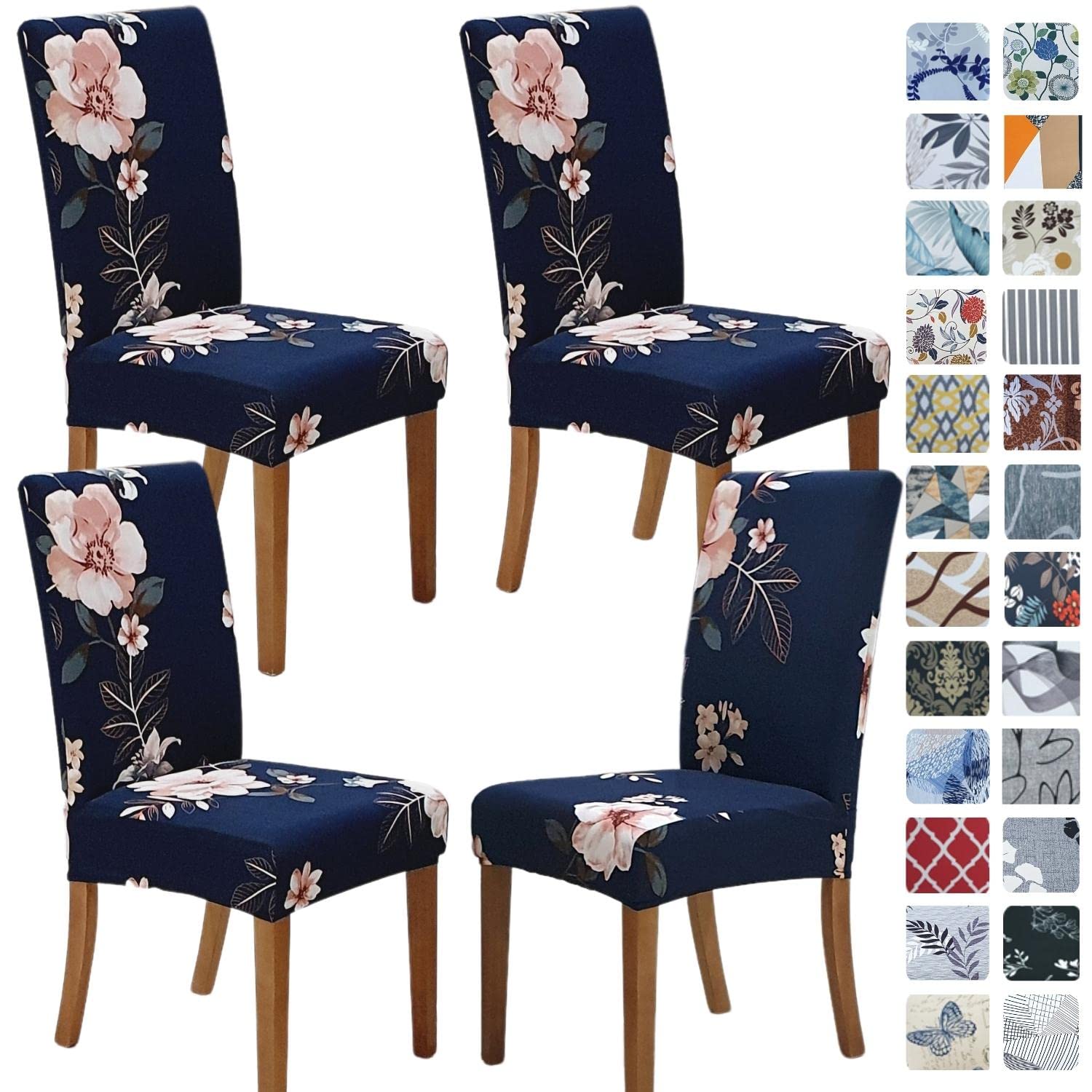 SPRINGRICO Chair Covers for Dining Room 6 Pack, Stretch Dining Chair Cover, Washable Spandex Kitchen Parsons Chair Slipcovers, Removable Seat Protector for Home or Party (Set of 6, Floral Beige)