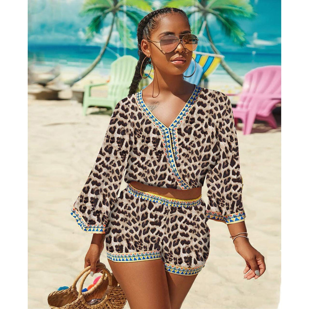 Sexy Two Piece Shorts Set - African Floral Jumpsuits Rompers Vacation Club Outfit