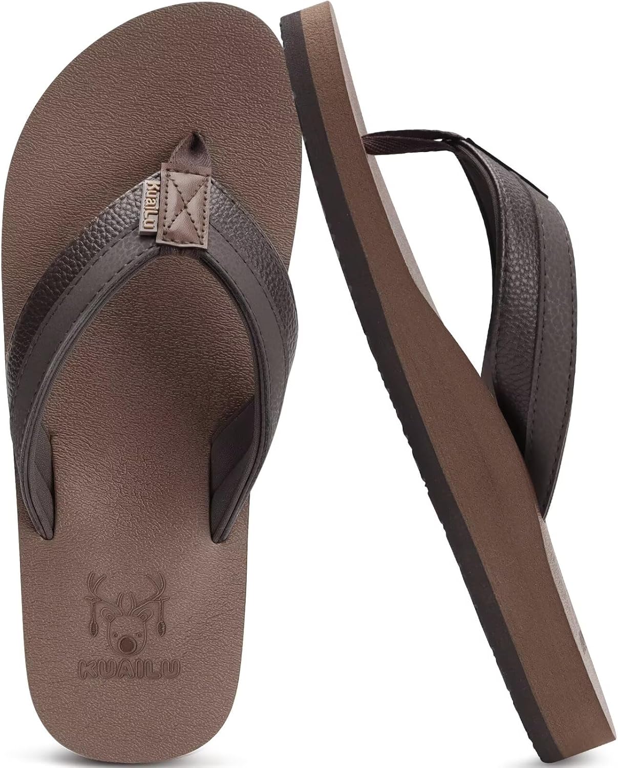 KuaiLu Men's Yoga Mat Leather Flip Flops with Arch Support Comfortable Cushion Walking Thong Sandals Slip On Indoor Outdoor