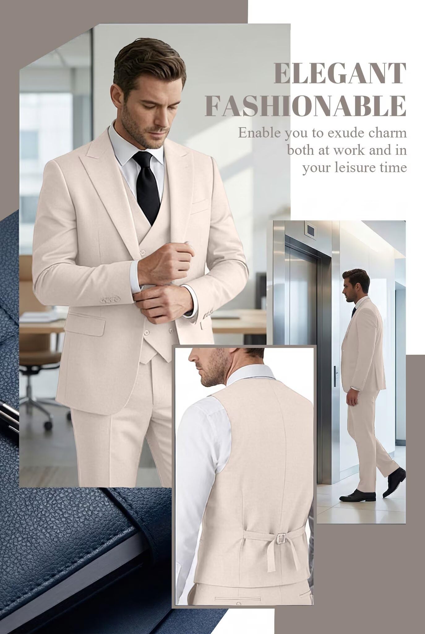 Mens Suit 3 Piece Double Breasted Suit Men Formal Business Tuxedos Blazer Vest Pants Set for Wedding Party Dinner