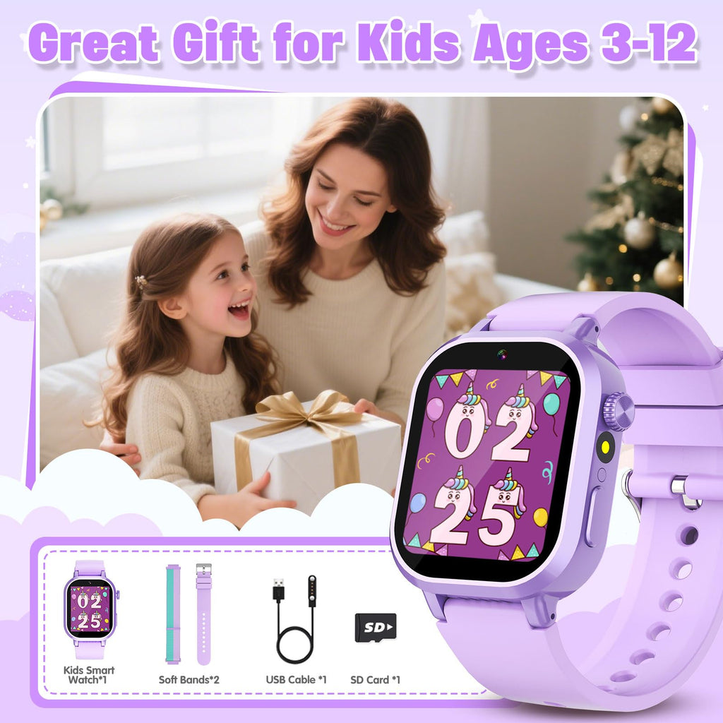 Wiszodet Kids Waterproof Smart Watch Boys Gift Age 3-12 with 39 Game HD Touch Screen Music Player Video Camera Pedometer Alarm Clock Birthday Gift for 6 7 8 9 Year Olds Blue