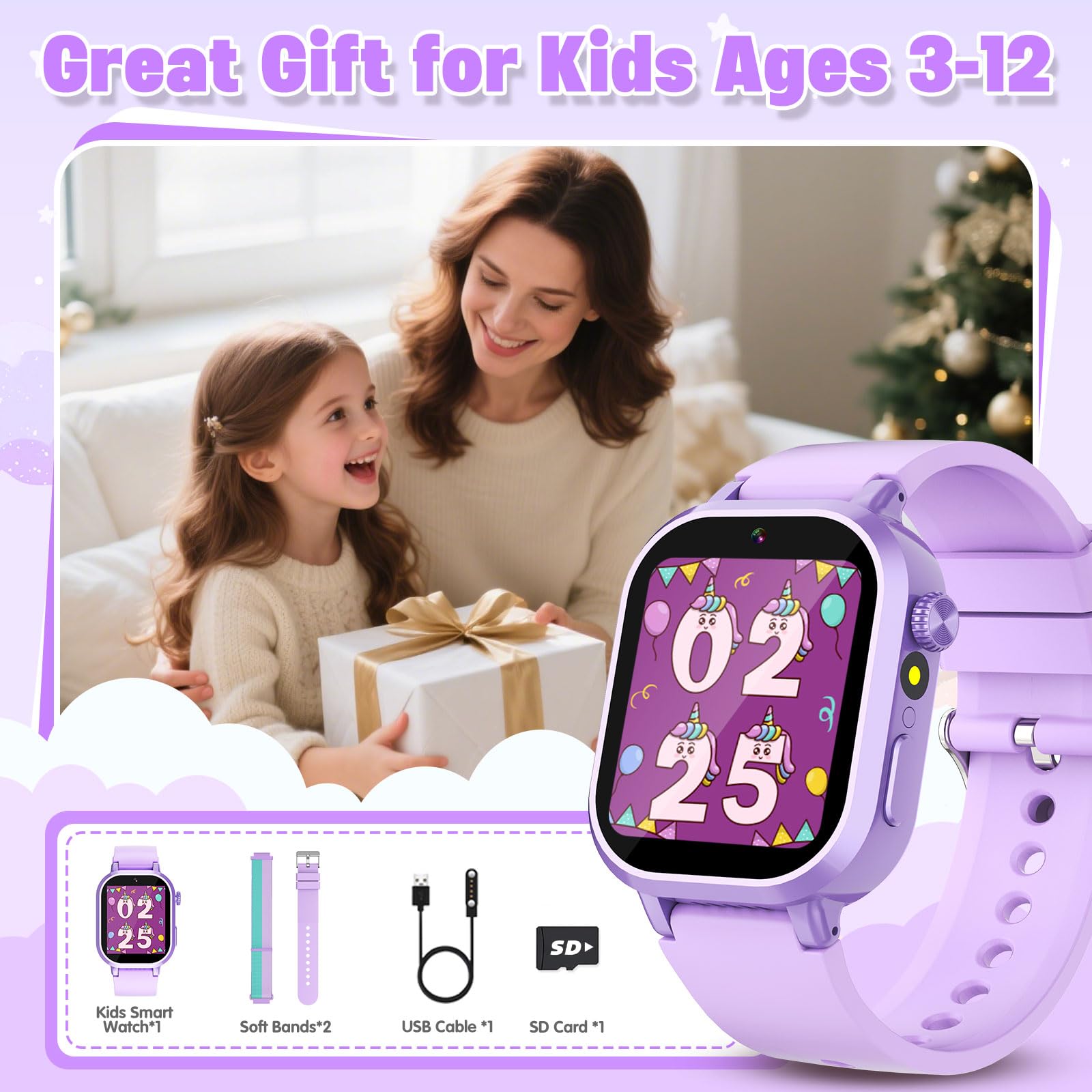 Wiszodet Kids Waterproof Smart Watch Boys Gift Age 3-12 with 39 Game HD Touch Screen Music Player Video Camera Pedometer Alarm Clock Birthday Gift for 6 7 8 9 Year Olds Blue