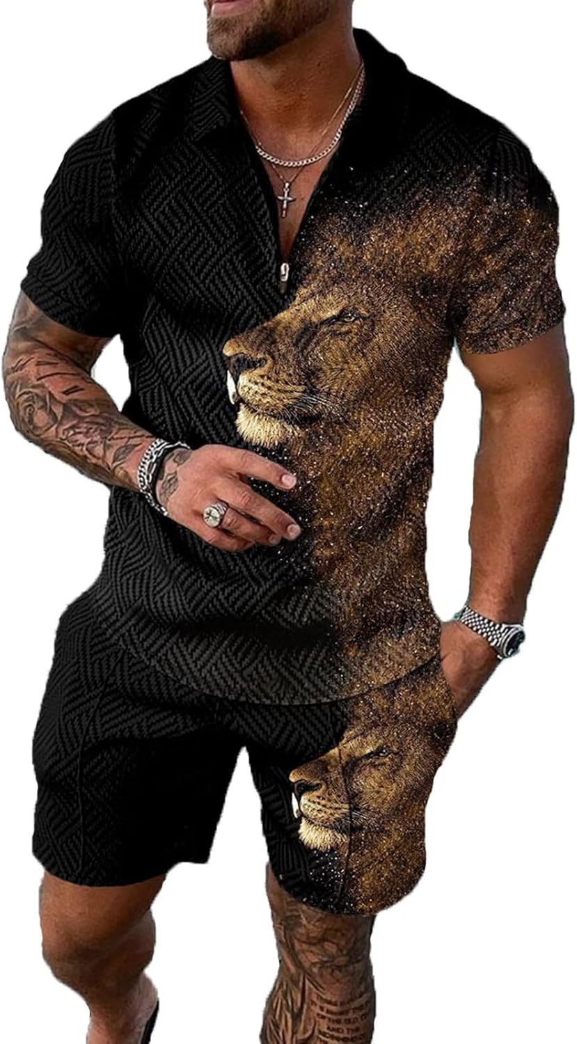 Mens Short Sets 2 Piece Outfits Polo Shirt Fashion Summer Tracksuits Casual Set Short Sleeve and Shorts Set for Men