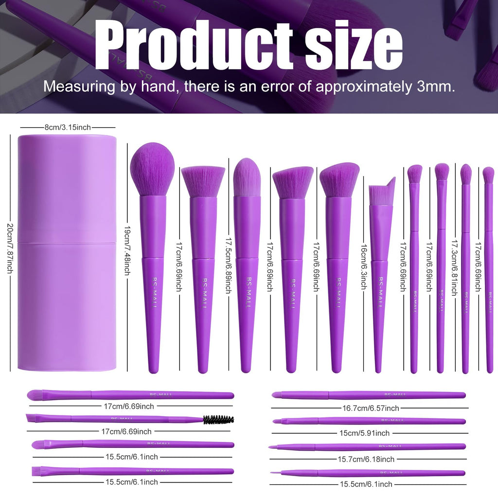BS-MALL Makeup Brush Set 18 Pcs Professional Foundation Powder Concealers Eyeshadow Blush Synthetic Makeup Brushes with Labeled instruction Black Case Upgraded Version