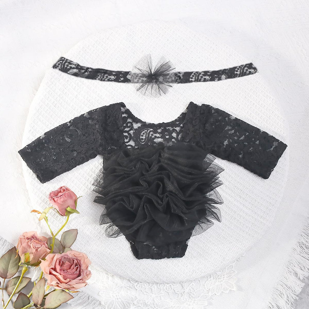 Newborn Photography Outfits Girl Baby Photography Props Lace Romper with Headress Newborn Outfits Girls Photo Props