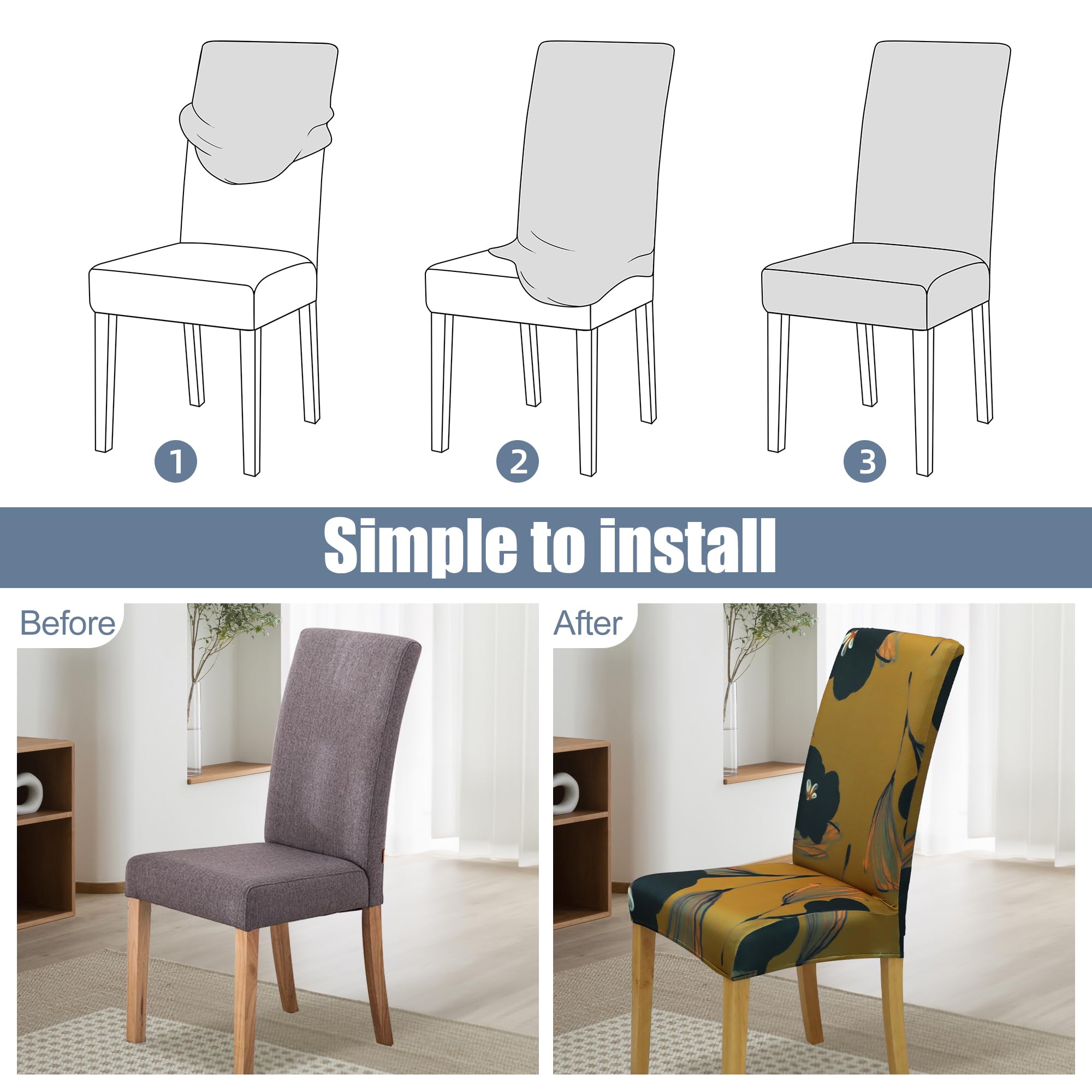 BIETYONE Stretch Dining Chair Covers Set of 6, Soft Removable Washable Kitchen Parsons Chair Slipcovers, High Elastic Seat Protector for Home Hotel Banquet