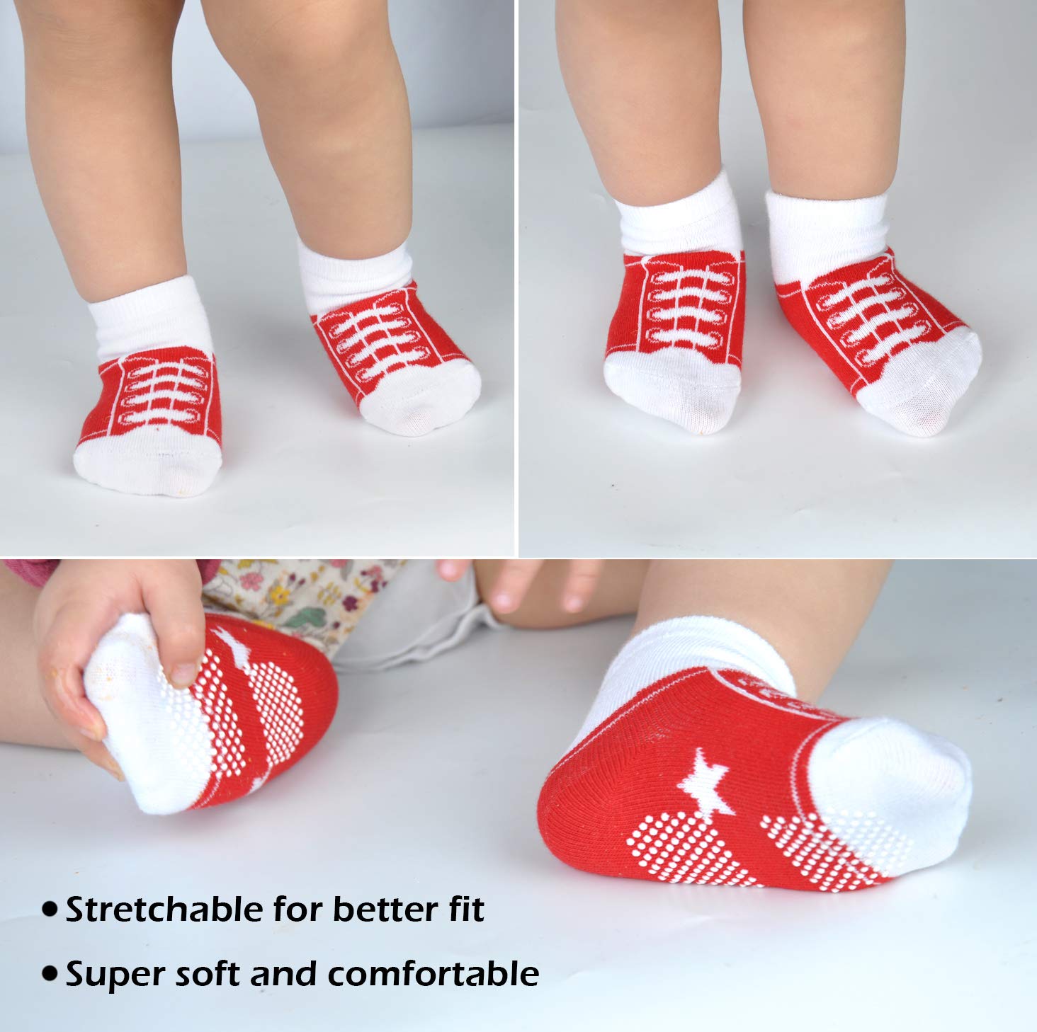 EPEIUS Unisex Baby Girls Boys Non-Slip Socks (Set of 6)