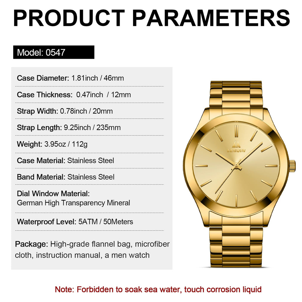 LN LENQIN Mens Watches Waterproof Stainless Steel Watch for Men Analog Quartz Fashion Business Designer Wristwatch