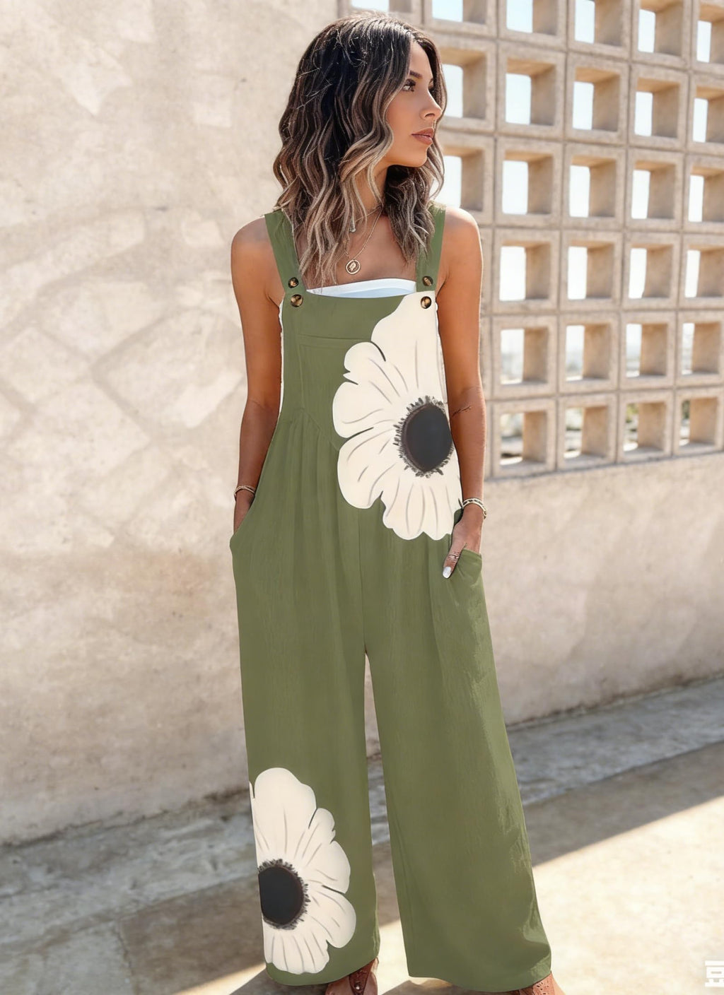 Women's Jumpsuits 2026 Summer Floral Overalls One Piece Outfits Sleeveless Wide Leg Pants Rompers with Pockets