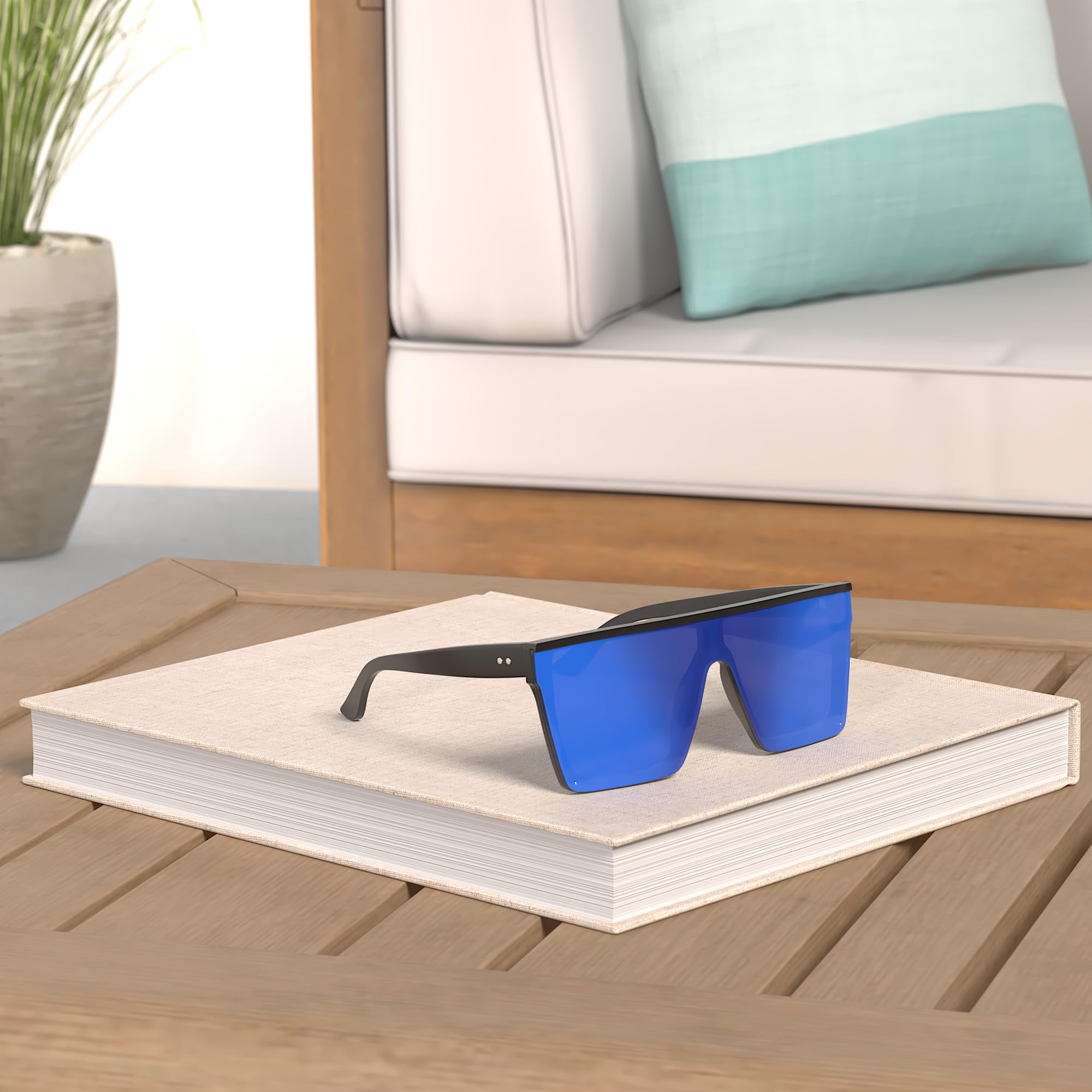 LYZOIT Square Oversized Sunglasses for Women Men Big Flat Top Fashion Shield Large UV Protection Rimless Shades