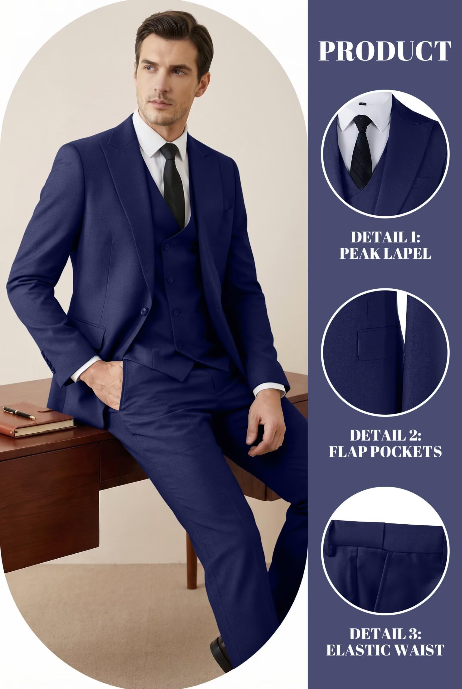 Mens Suit 3 Piece Double Breasted Suit Men Formal Business Tuxedos Blazer Vest Pants Set for Wedding Party Dinner