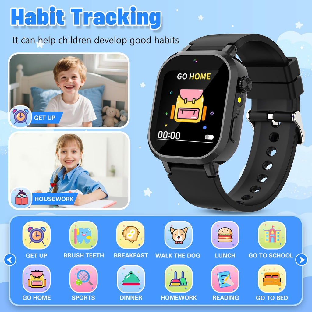 Wiszodet Kids Waterproof Smart Watch Boys Gift Age 3-12 with 39 Game HD Touch Screen Music Player Video Camera Pedometer Alarm Clock Birthday Gift for 6 7 8 9 Year Olds Blue