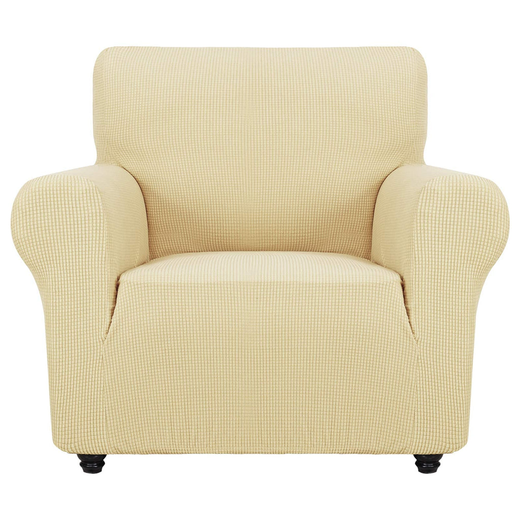 ZNSAYOTX Super Stretch Chair Slipcover (30"-47"), New Striped Sofa Chair Covers for Living Room, Dogs Pet Friendly Anti-Slip Chair Protector Spandex Armchair Slipcovers (Beige, Chair)
