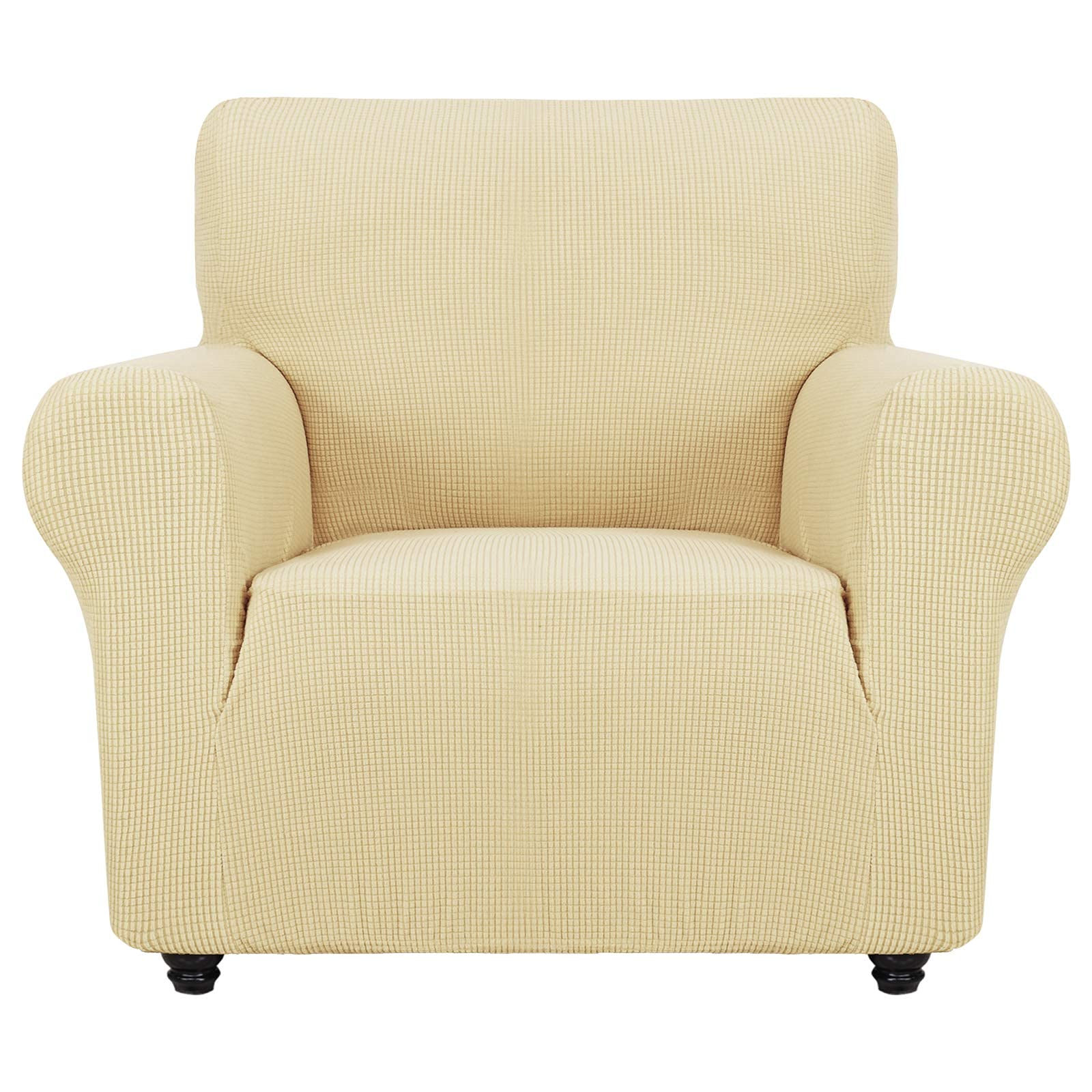 ZNSAYOTX Super Stretch Chair Slipcover (30"-47"), New Striped Sofa Chair Covers for Living Room, Dogs Pet Friendly Anti-Slip Chair Protector Spandex Armchair Slipcovers (Beige, Chair)