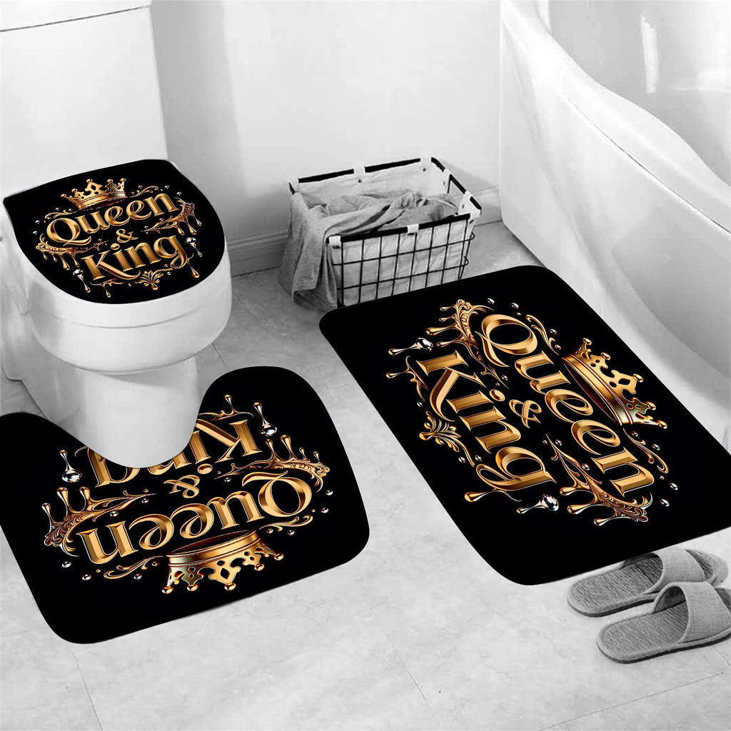 AZHM Golden Crown Print Shower Curtain Set Black Luxury Bathroom Accessories Sets with Shower Curtain and Rugs