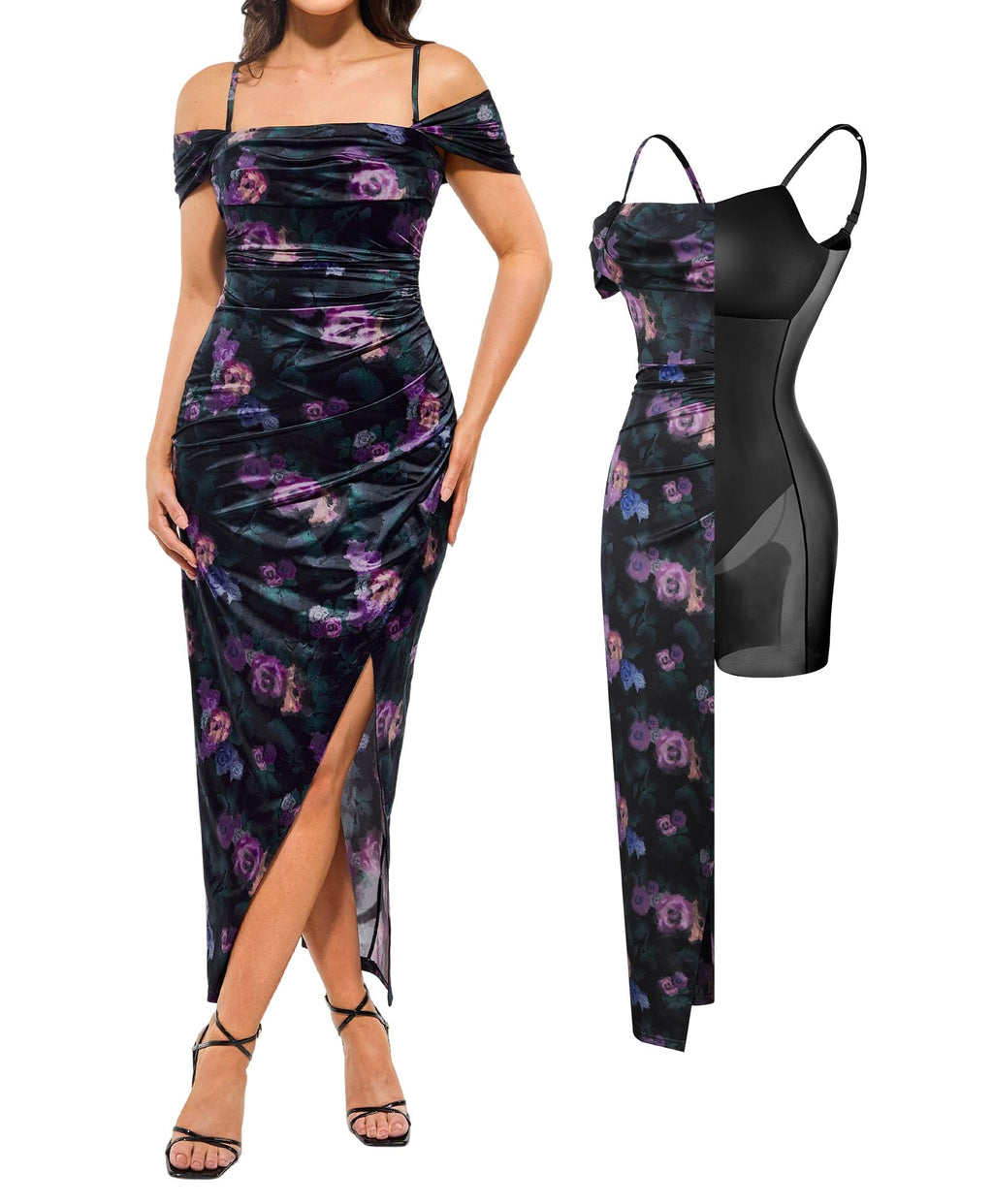 Popilush Womens Shapewear Maxi Dress Multi Way Wear Off The Shoulder Bodycon Long Cocktail Formal Dresses