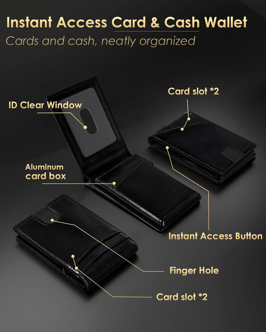 2026 Wallet for Men - RFID Blocking [Functional & Practical] Bifold Slim Minimalist Credit Card Holder Pop Up Wallet Metal Case with Cash Slot, Front Pocket with ID Window, Gift Boxed (Carbon Fiber)