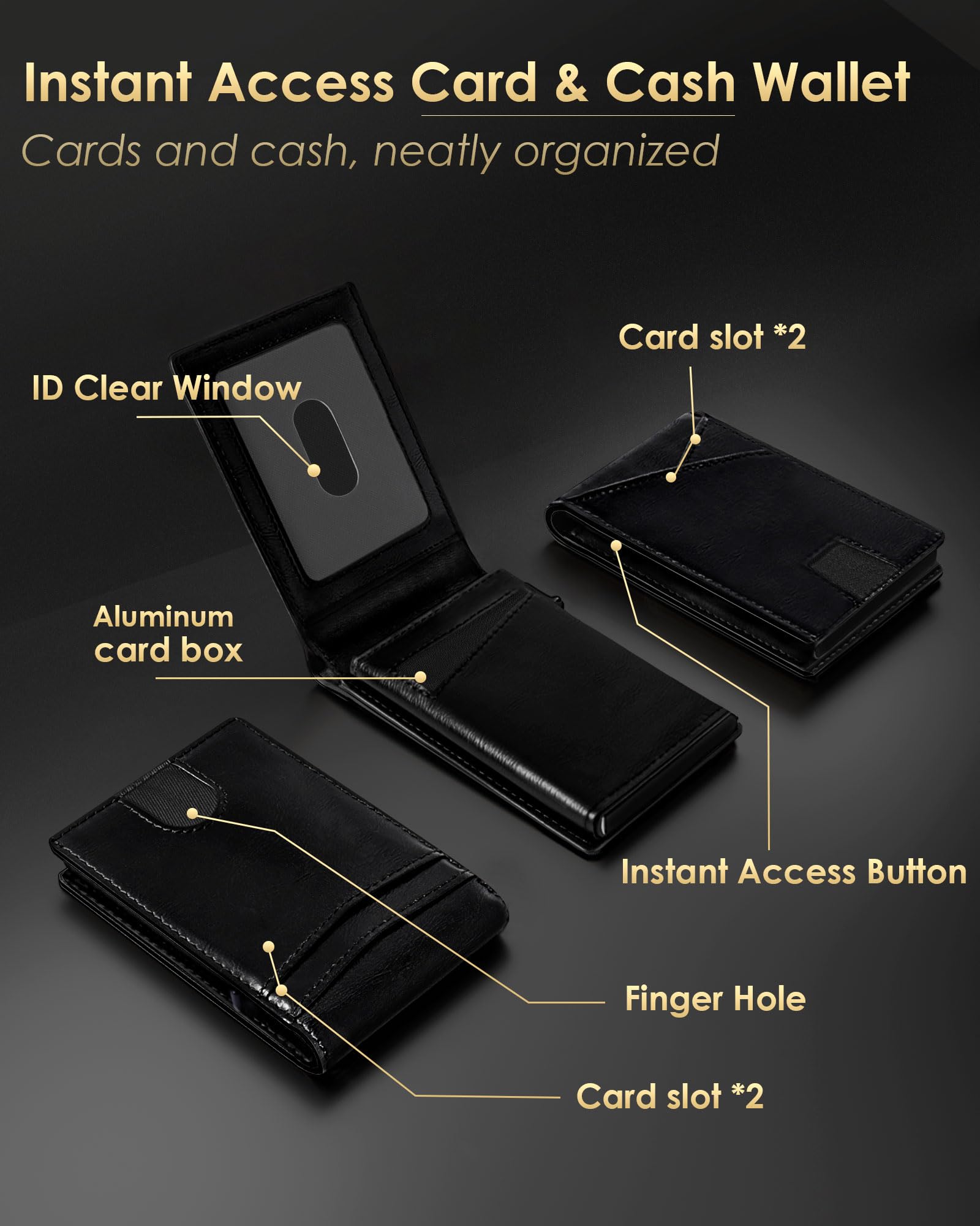2026 Wallet for Men - RFID Blocking [Functional & Practical] Bifold Slim Minimalist Credit Card Holder Pop Up Wallet Metal Case with Cash Slot, Front Pocket with ID Window, Gift Boxed (Carbon Fiber)