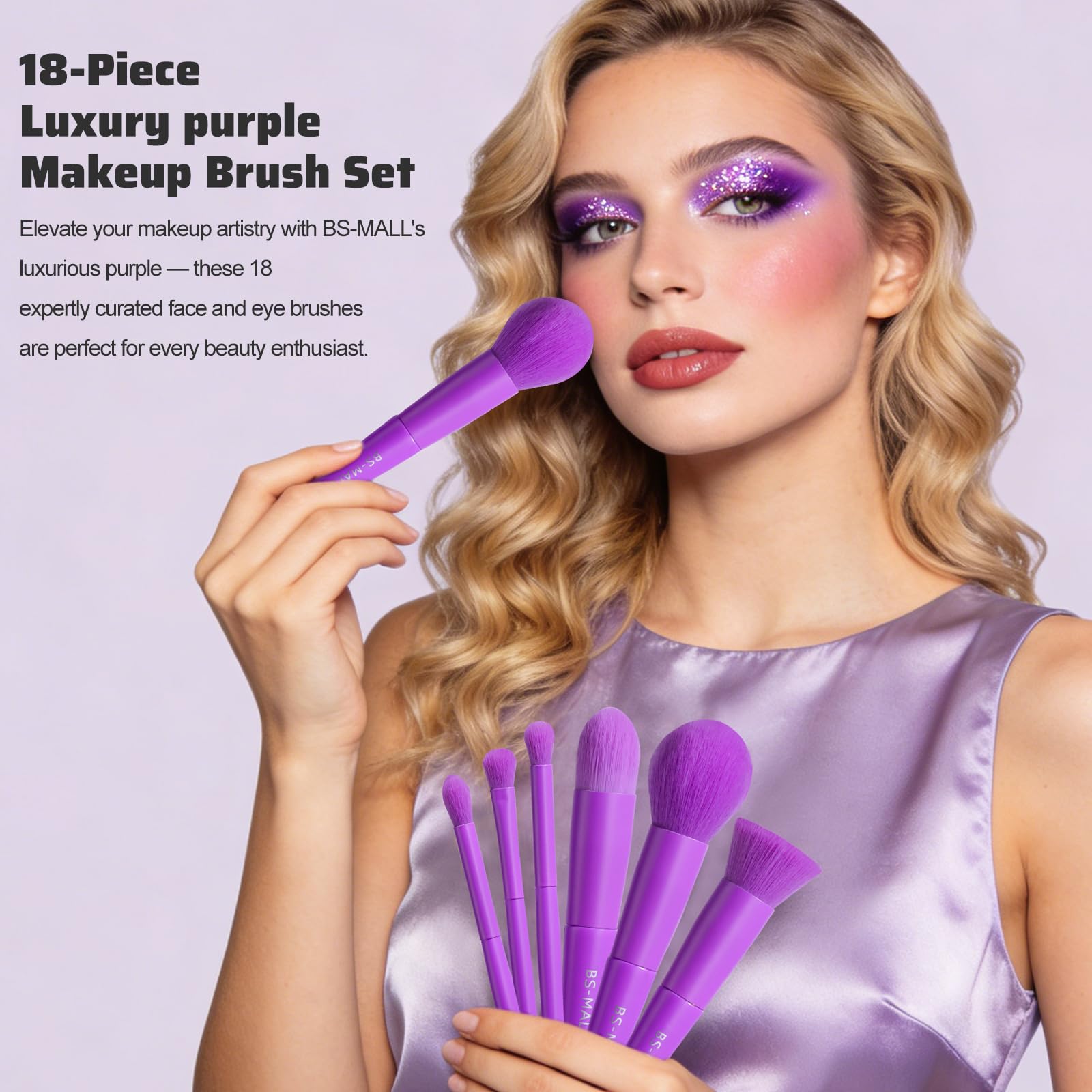 BS-MALL Makeup Brush Set 18 Pcs Professional Foundation Powder Concealers Eyeshadow Blush Synthetic Makeup Brushes with Labeled instruction Black Case Upgraded Version