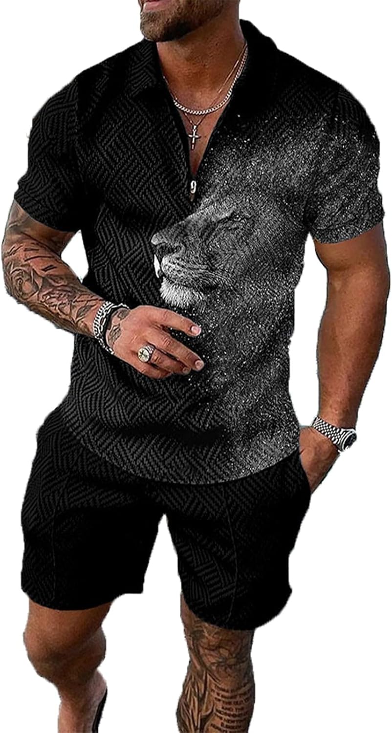 Mens Short Sets 2 Piece Outfits Polo Shirt Fashion Summer Tracksuits Casual Set Short Sleeve and Shorts Set for Men